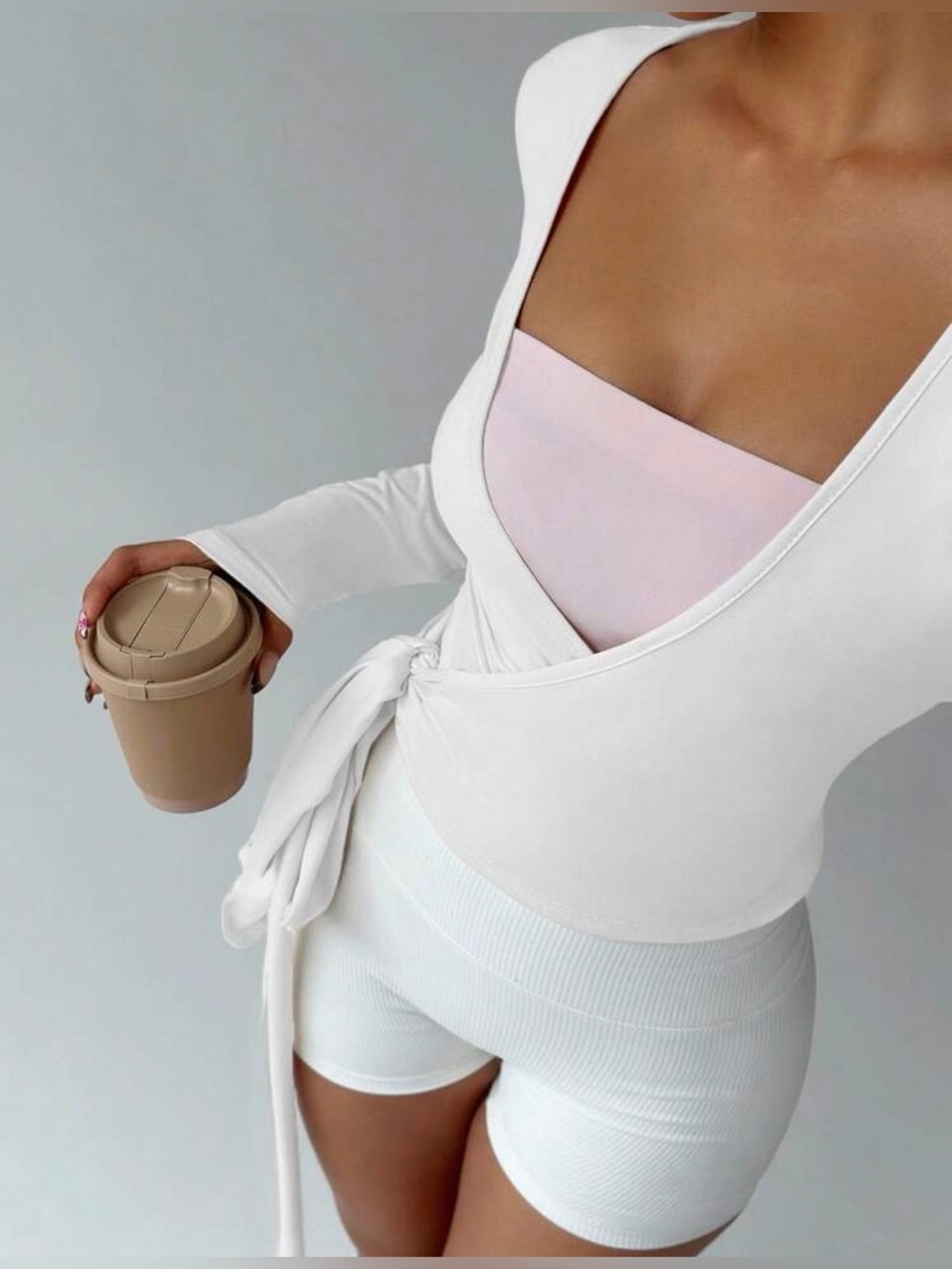 White Wrap Long-Sleeve Top
